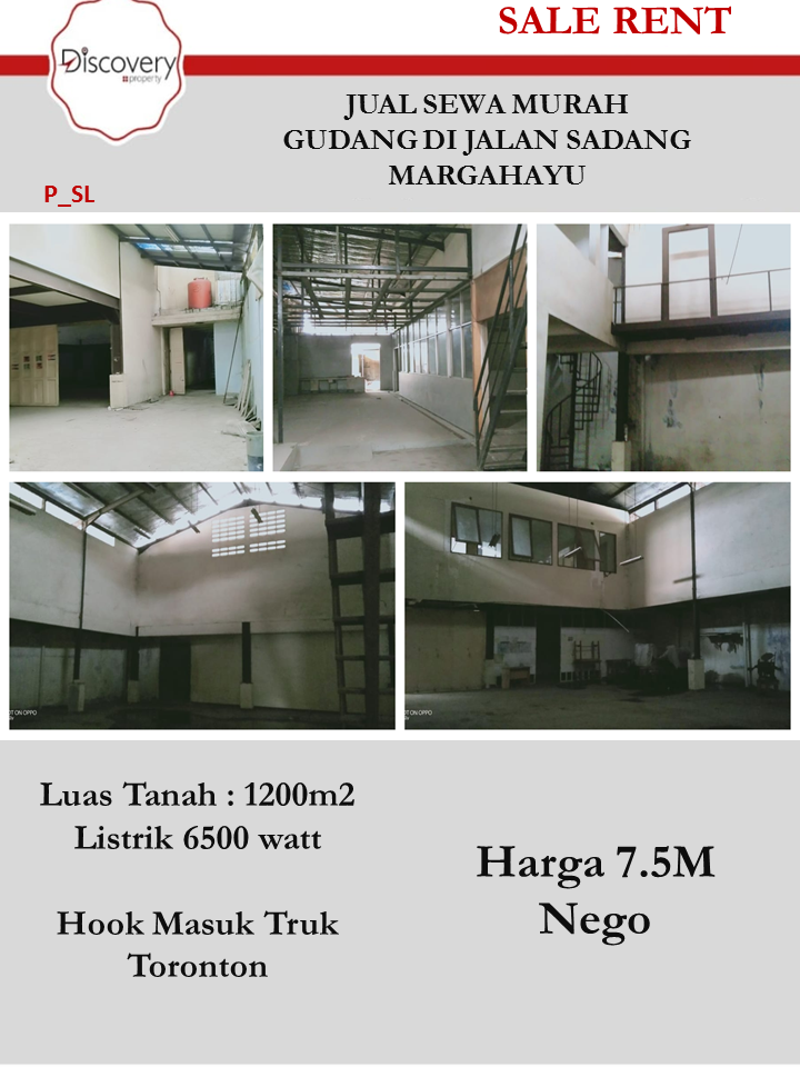 Dijual Gudang di Jl Sadang Margahayu