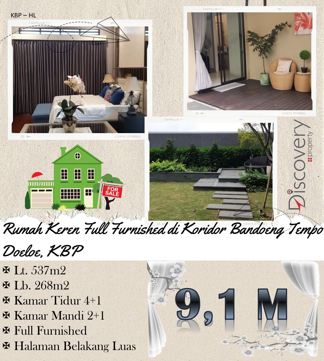 For Sale! ! Rumah Keren di Koridor Bandoeng Tempo Doeloe, KBP