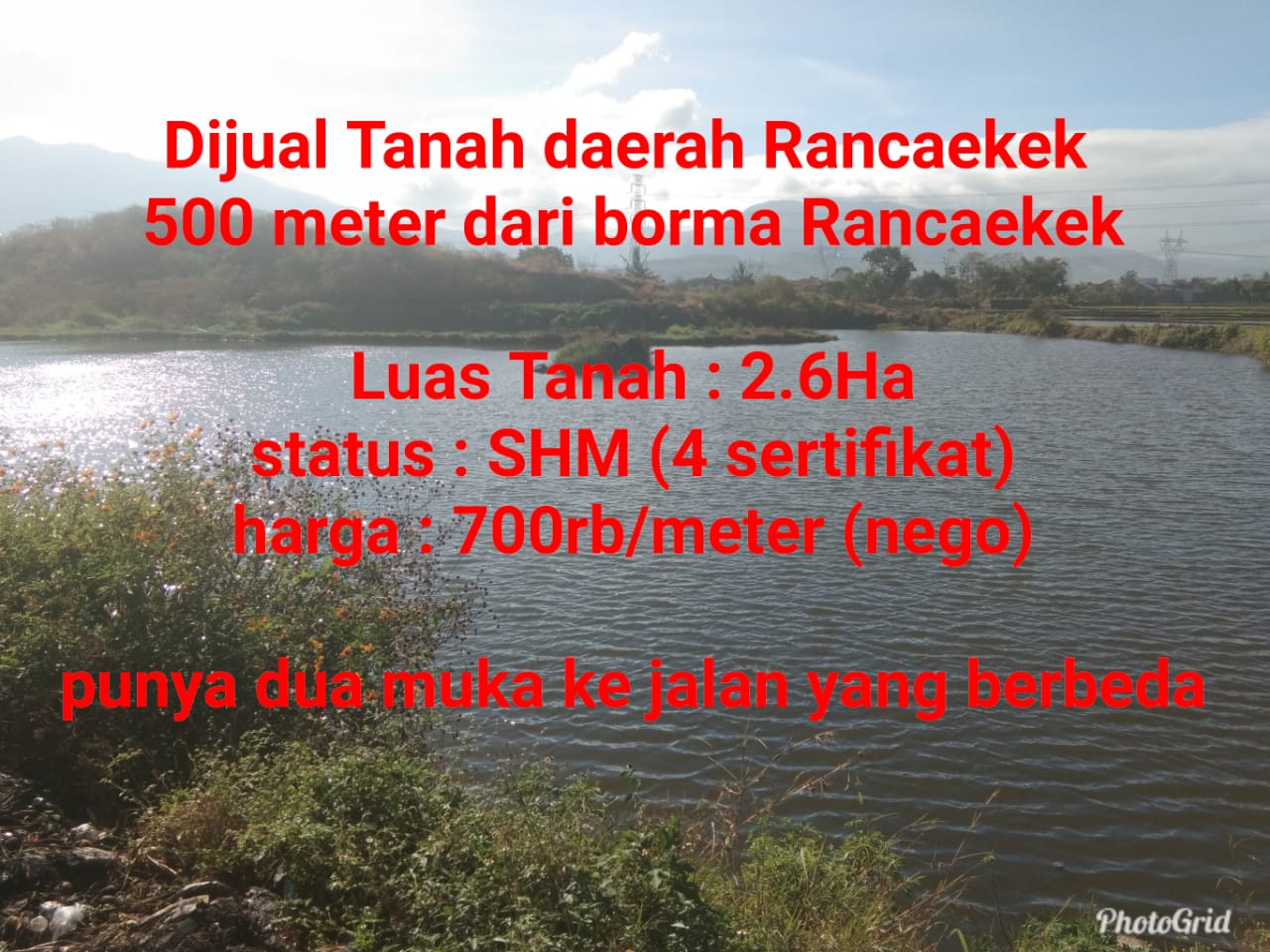 Dijual Tanah 2 muka di Rancaekek Belakang Borma